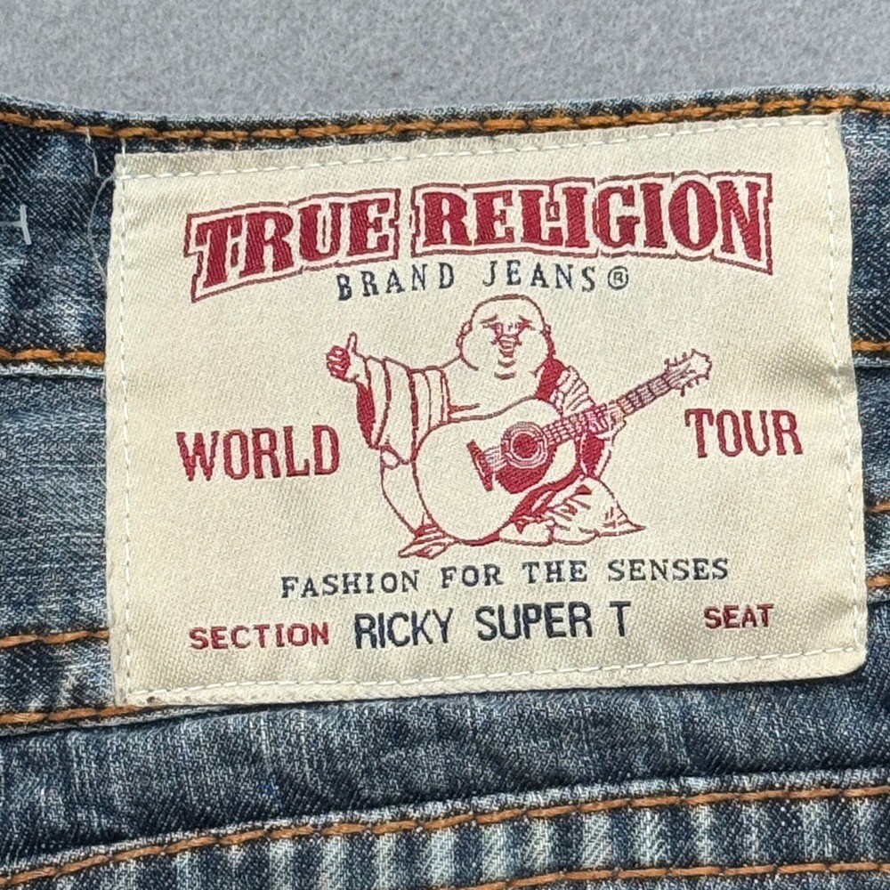 True Religion Ricky Super T Jeans Mens 30 Blue Medium Wash Relaxed Straight Flap - Picture 7 of 11